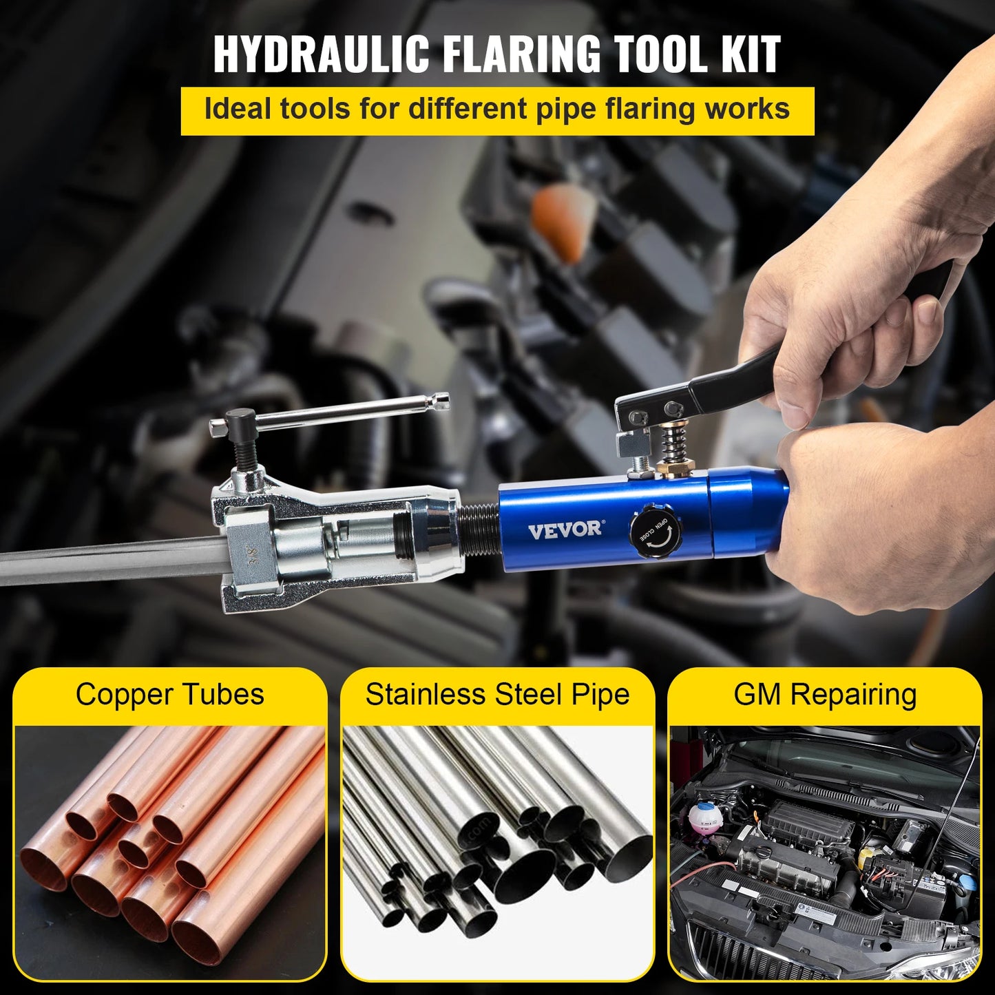 VEVOR Hydraulic Expanding and Double Flaring Tool Kit 45° Soft HVAC Copper Tube Expander 3/16in to 1/2in Brake Flare Repair Tool