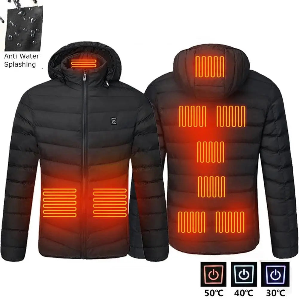 Men Winter Warm USB 17 Areas Heating Jackets Smart Thermostat Pure Color Hooded Heated Clothing Waterproof  Warm Jackets