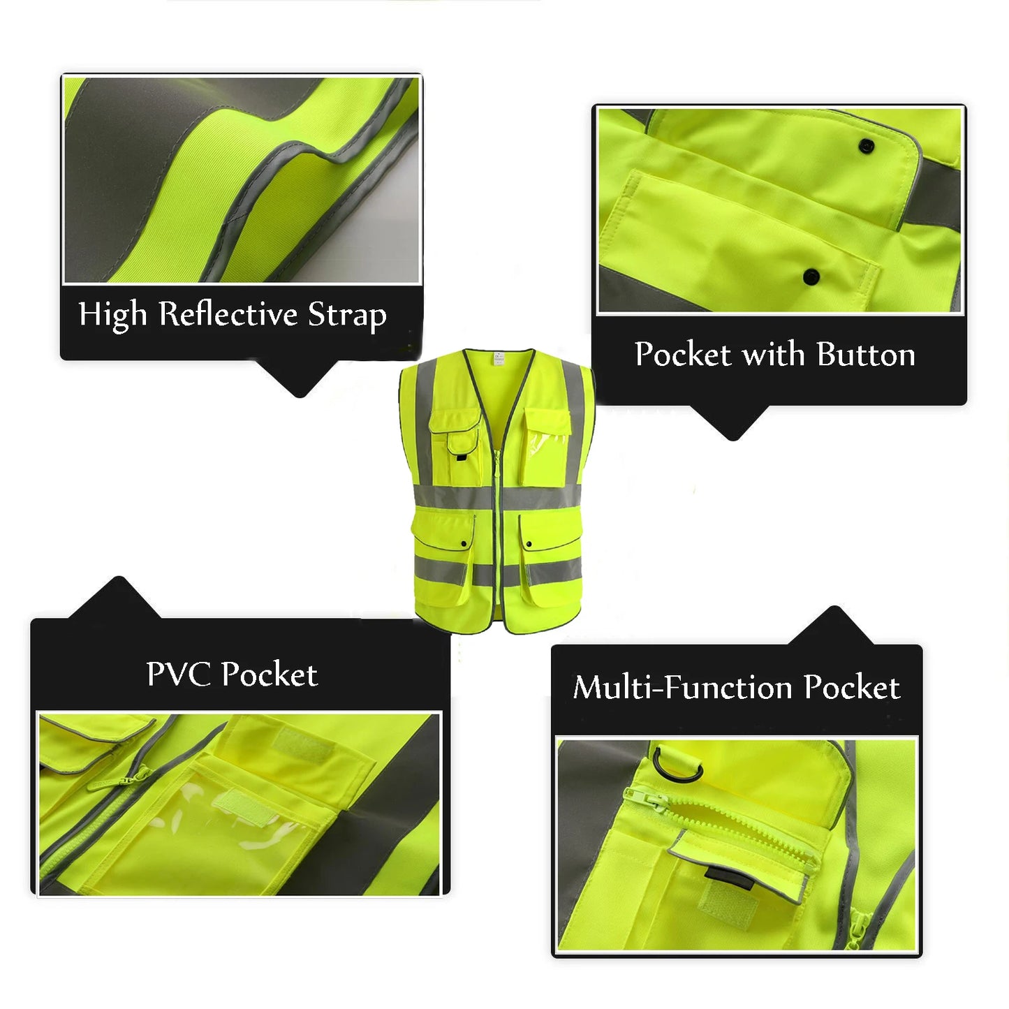 Reflective Safety Vest, Hi-Visibility, Construction, Work Uniform, ANSI Class 2