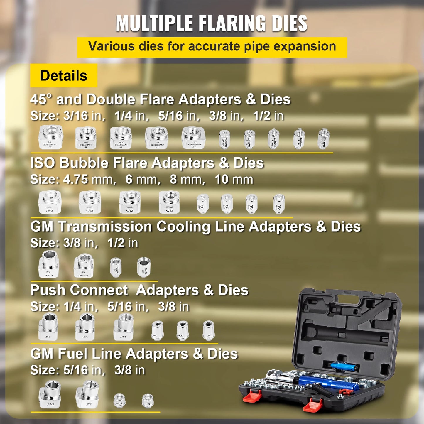 VEVOR Hydraulic Expanding and Double Flaring Tool Kit 45° Soft HVAC Copper Tube Expander 3/16in to 1/2in Brake Flare Repair Tool