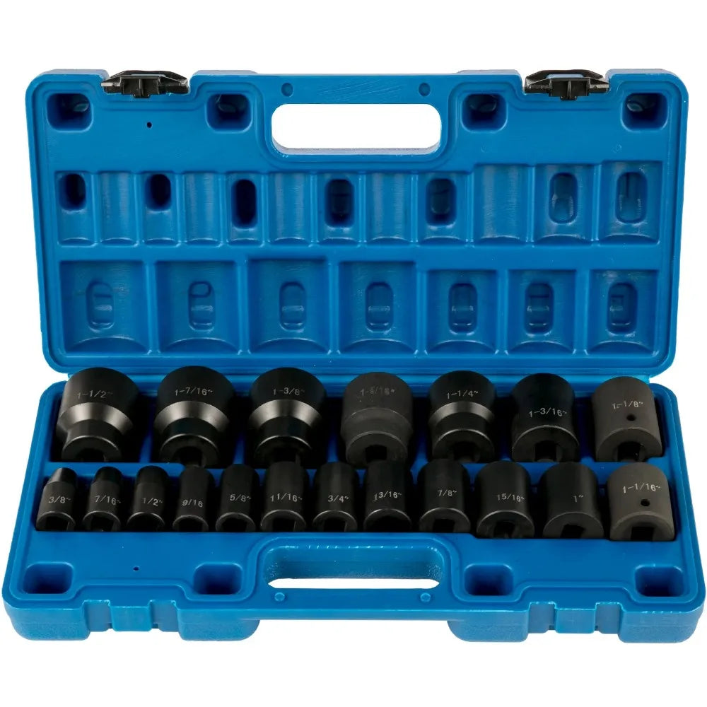 19-Piece Impact Socket Kit,  Standard SAE (3/8" to 1-1/2")