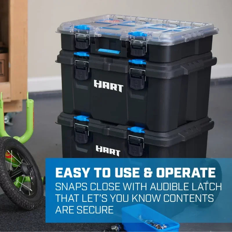 HART 7 Parts Modular Organization Storage Large Tool Box Portable Mobile Toolbox with Removable Tray Also Fits To The Cart