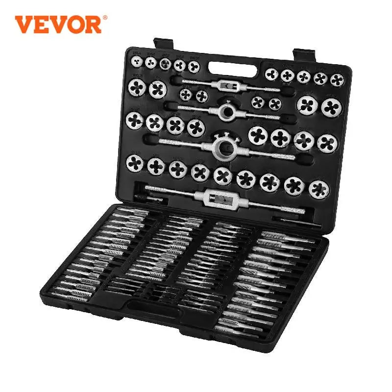 VEVOR Tap and Die Set 60PCS 86PCS 110PCS Tungsten/Carbon Steel Hand Threading Tool W/ Wrench Screwdriver for Repairing Cutting