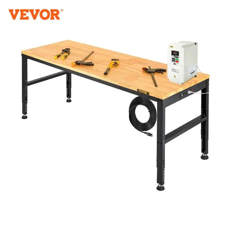 VEVOR Multi Adjustable Workbench Woodworking Hardwood Work Bench with Power Outlets Foot Pads for Workshop DIY Office Home Use