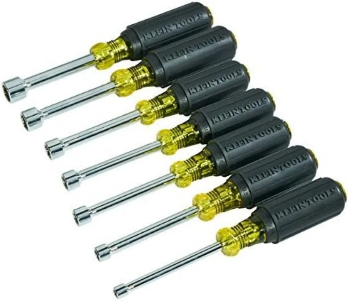 Klein Tools 631M Tool Set, Magnetic Nut Drivers Sizes 3/16, 1/4, 5/16, 11/32, 3/8, 7/16 and 1/2-Inch on 3-Inch Full Hollow Shaft