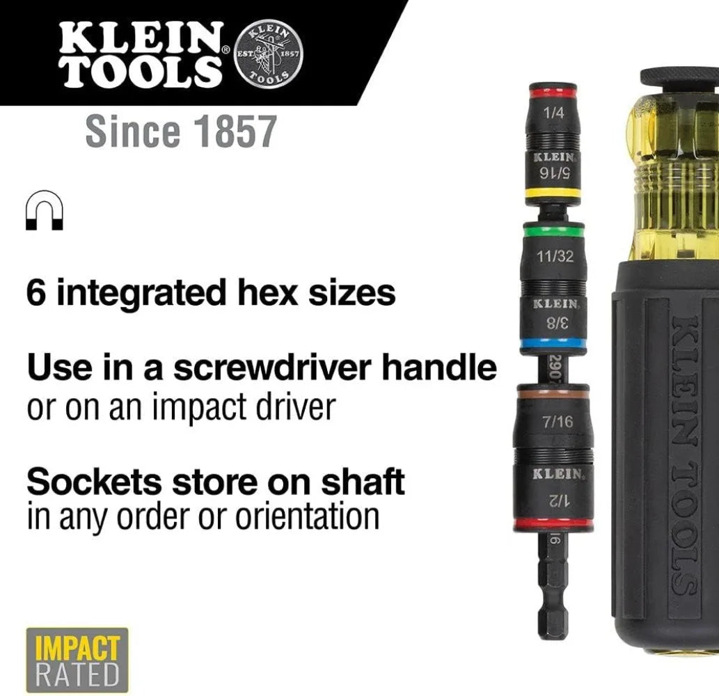 Klein Tools 80083 Impact Driver Kit with 7-in-1 Impact Flip Socket and 14-in-1 Multi-Bit Adjustable Length Screwdriver, 2-Piece