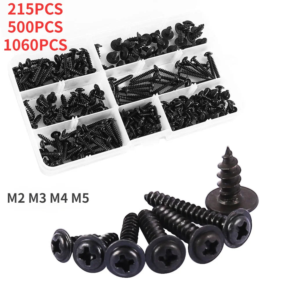 M2 M3 M4 M5 Hex Socket Screw Set Carbon Steel Flat Round Cap Head Screws Bolts and Nuts Assortment Kit with Storage Box