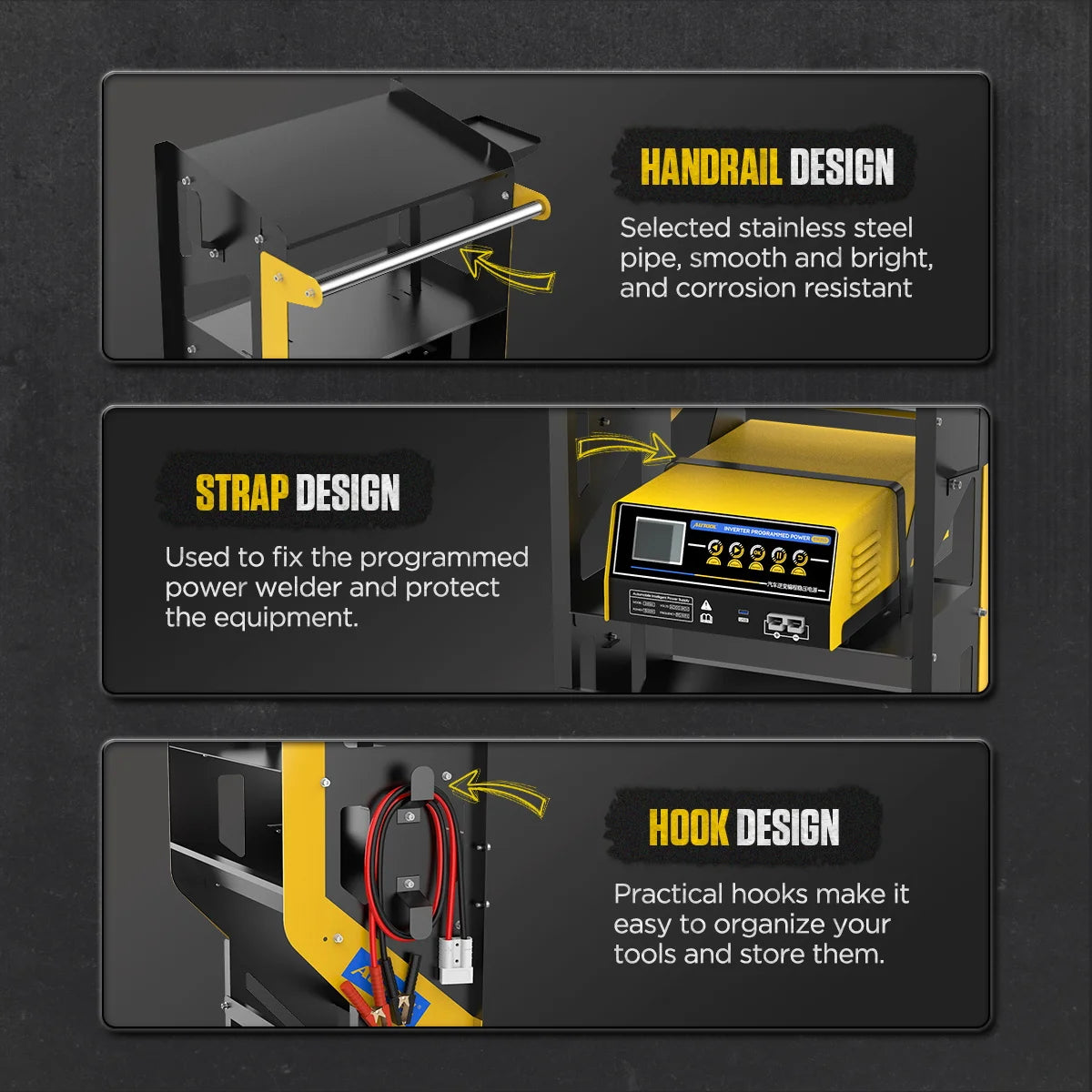 AUTOOL 3 Tier Tool Cart Car Repair Workshop Auxiliary Equipmen Toolbox Storage Heavy Duty Cart Tool 44*74*100cm Lockable Casters