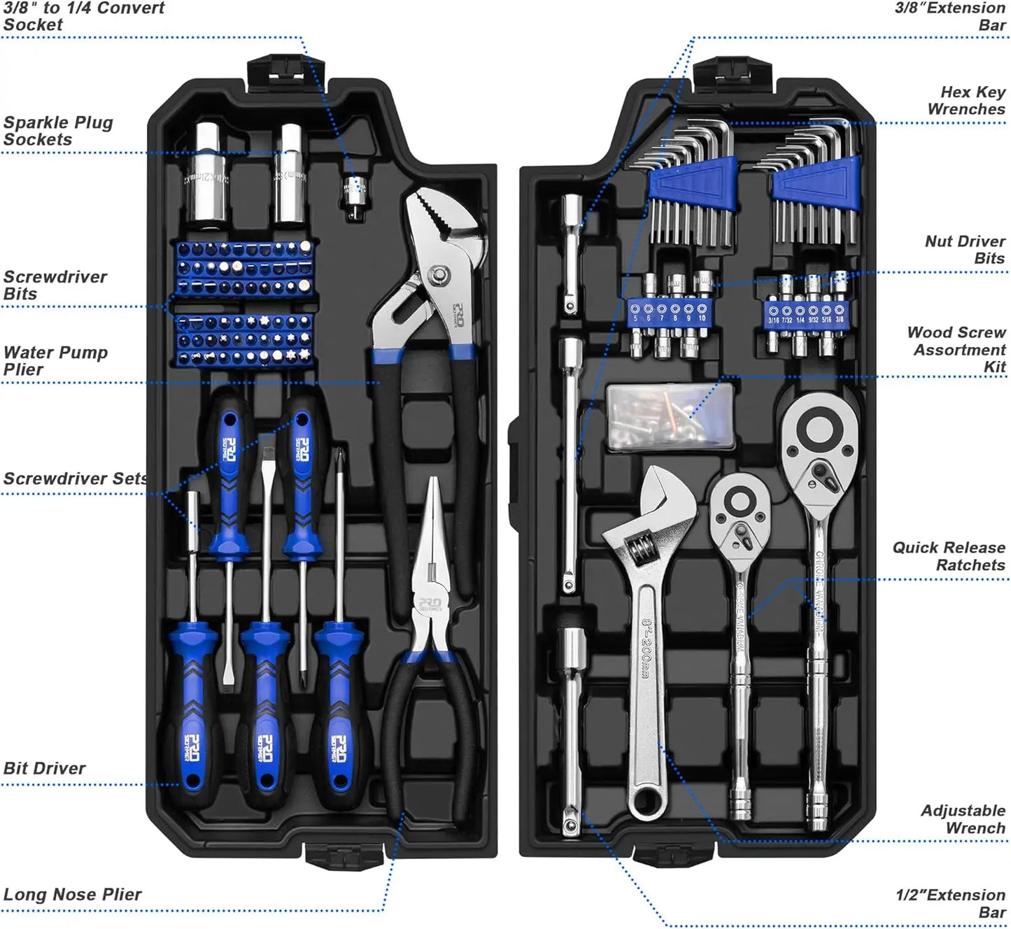 240-Piece Mechanics Hand Tool Set SAE/Metric Sockets and Wrenches Automotive Repair  Kit with Plastic Storage box