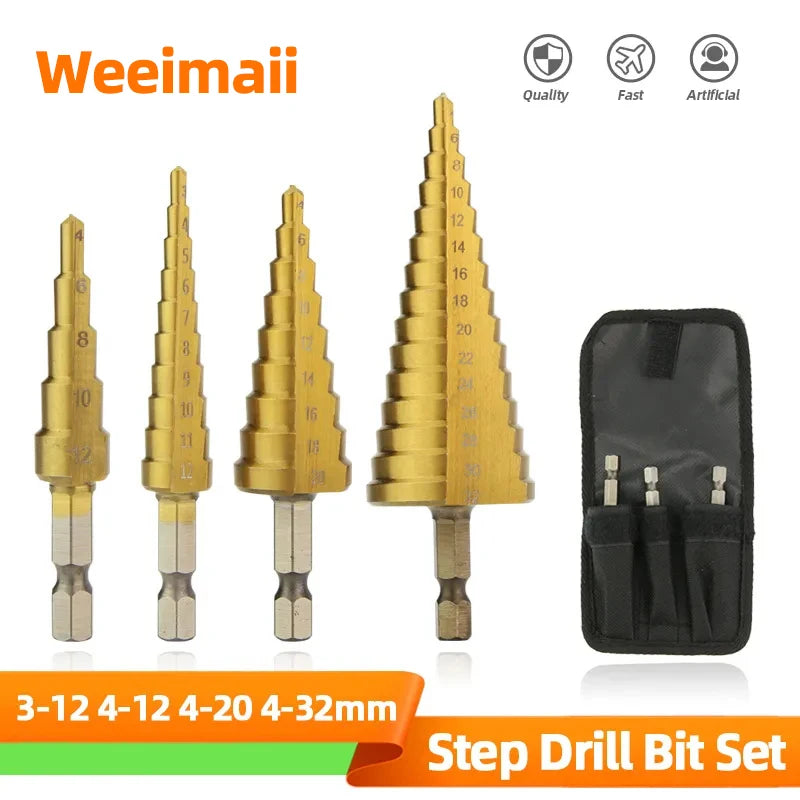 HSS Titanium Step Drill Bit  High Speed Stepped Drill Set Saw Drill Tools Conical Stage Drill For Metal Wood 4-12 4-20 4-32mm