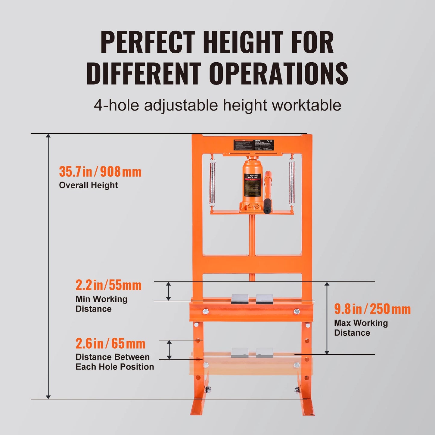 VEVOR 6/12 Ton Hydraulic H-Frame Garage Floor Adjustable Shop Press with Plates 6T/12T Orange for Garages or Professional Shops