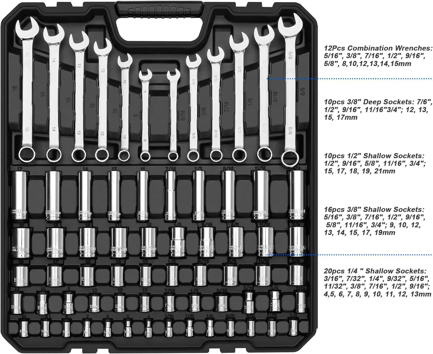 240-Piece Mechanics Hand Tool Set SAE/Metric Sockets and Wrenches Automotive Repair  Kit with Plastic Storage box