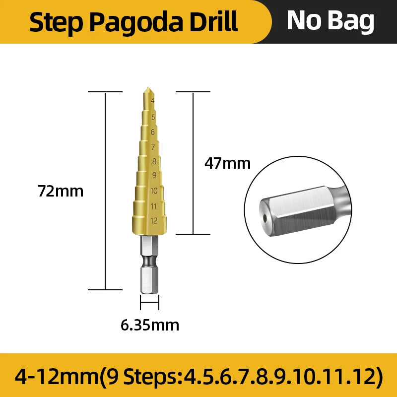 HSS Titanium Step Drill Bit  High Speed Stepped Drill Set Saw Drill Tools Conical Stage Drill For Metal Wood 4-12 4-20 4-32mm