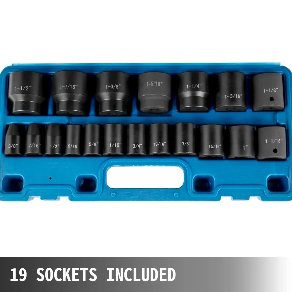 19-Piece Impact Socket Kit,  Standard SAE (3/8" to 1-1/2")