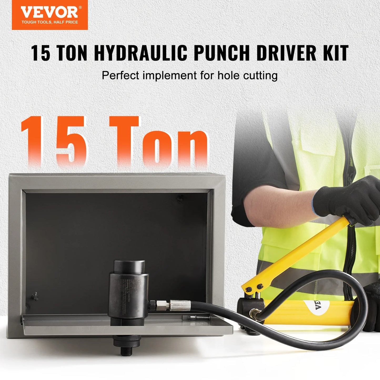 VEVOR 15Ton Hydraulic Knockout Punch Driver Kit 1/2"-4" w/ 10 Dies Carbon Steel Sheet Hole Opener Repair Tool Manuel Hole Digger