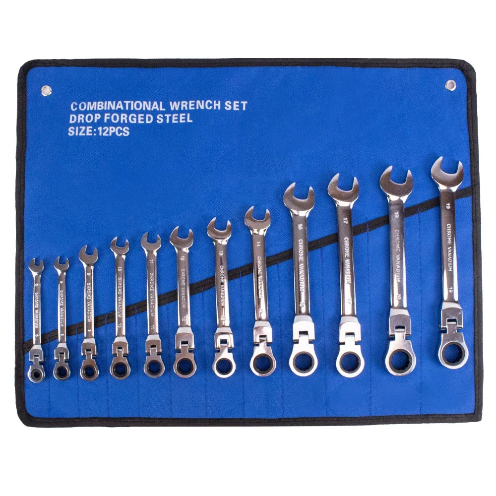 Combination Ratchet Wrench Kit with Flexible Head Dual-purpose Spanner Tool Gear Ring Ratcheting Wrench Set Car hand Wrench Tool