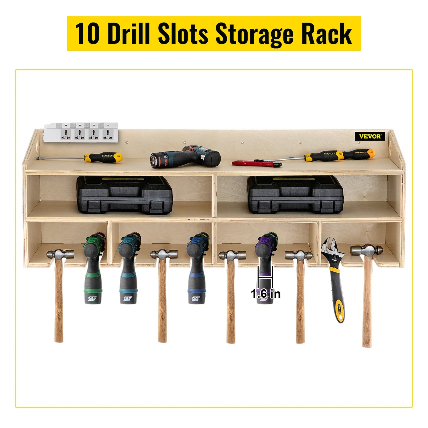 VEVOR 2/4-Shelf Wall-Mounted Hardware Tool Organizers Cabinet 5/10 Slots Hammer Drill Charging Station Garage Power Tool Holder