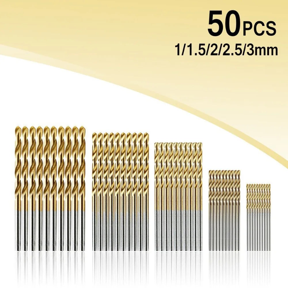 50Pcs Professional Titanium Coated Drill Bits HSS High Speed Steel Drill Bits Set Tool High Quality Power Tools 1/1.5/2/2.5/3mm