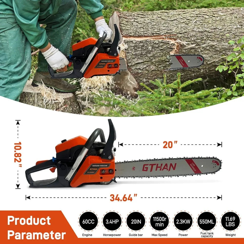 Gas Chainsaw 60cc 2-Cycle  20-Inch Professional Power Chain Saws