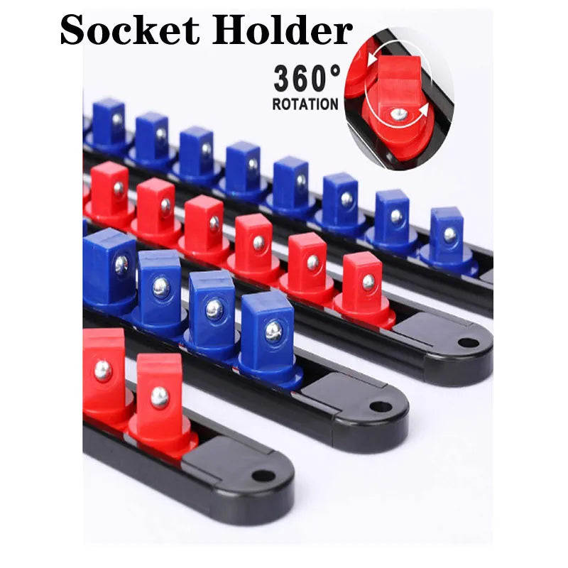 360° Swivel ABS Socket Organizer 1/4Inch 3/8Inch 1/2Inch Premium Quality Socket Clip Rail Holder socket organizer tools Blue&Red