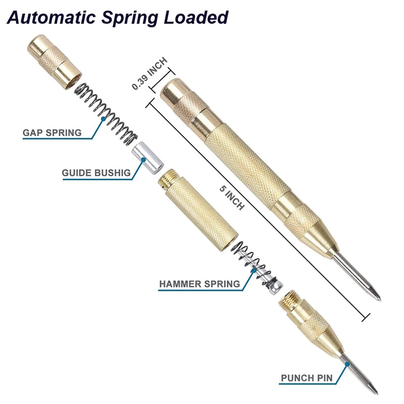 Automatic Center Punch Kerner Woodworking Metal Puncher Steel Hole Self Pin Mark Spring Loaded Dent Marker Hand Tool Carpenter