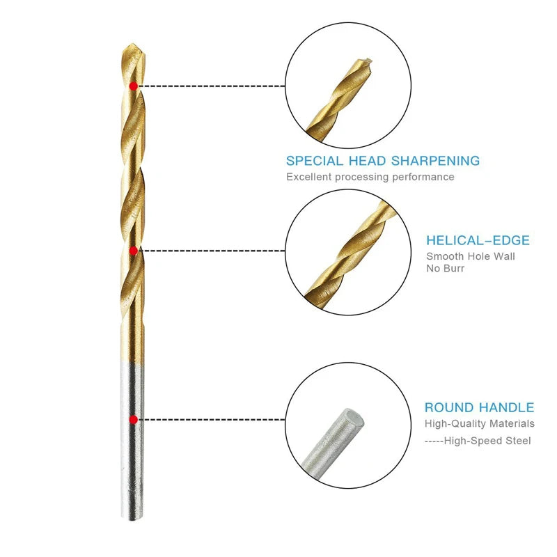 50Pcs Professional Titanium Coated Drill Bits HSS High Speed Steel Drill Bits Set Tool High Quality Power Tools 1/1.5/2/2.5/3mm