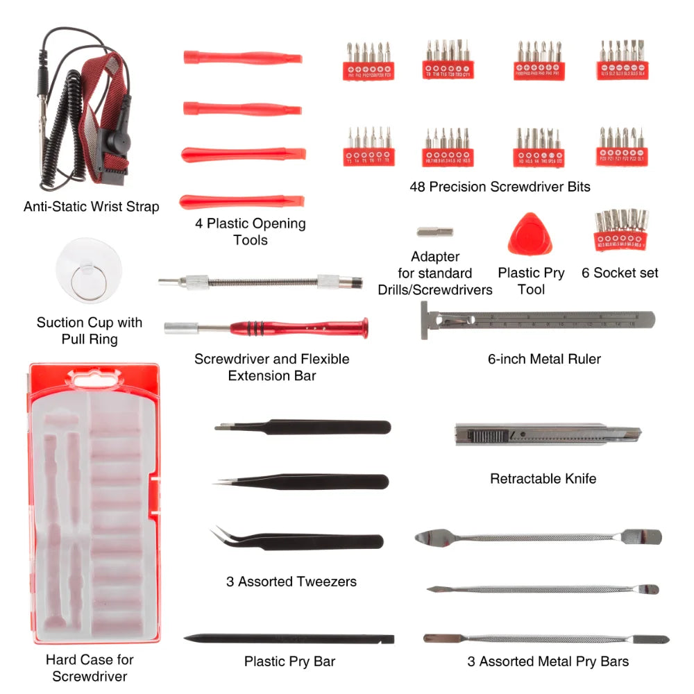 Electronic Repair Tech Tool Kit- 70 Piece Set with Precision Screwdriver, Bits Tweezers and More For Repairing Cell Phone/Tablet