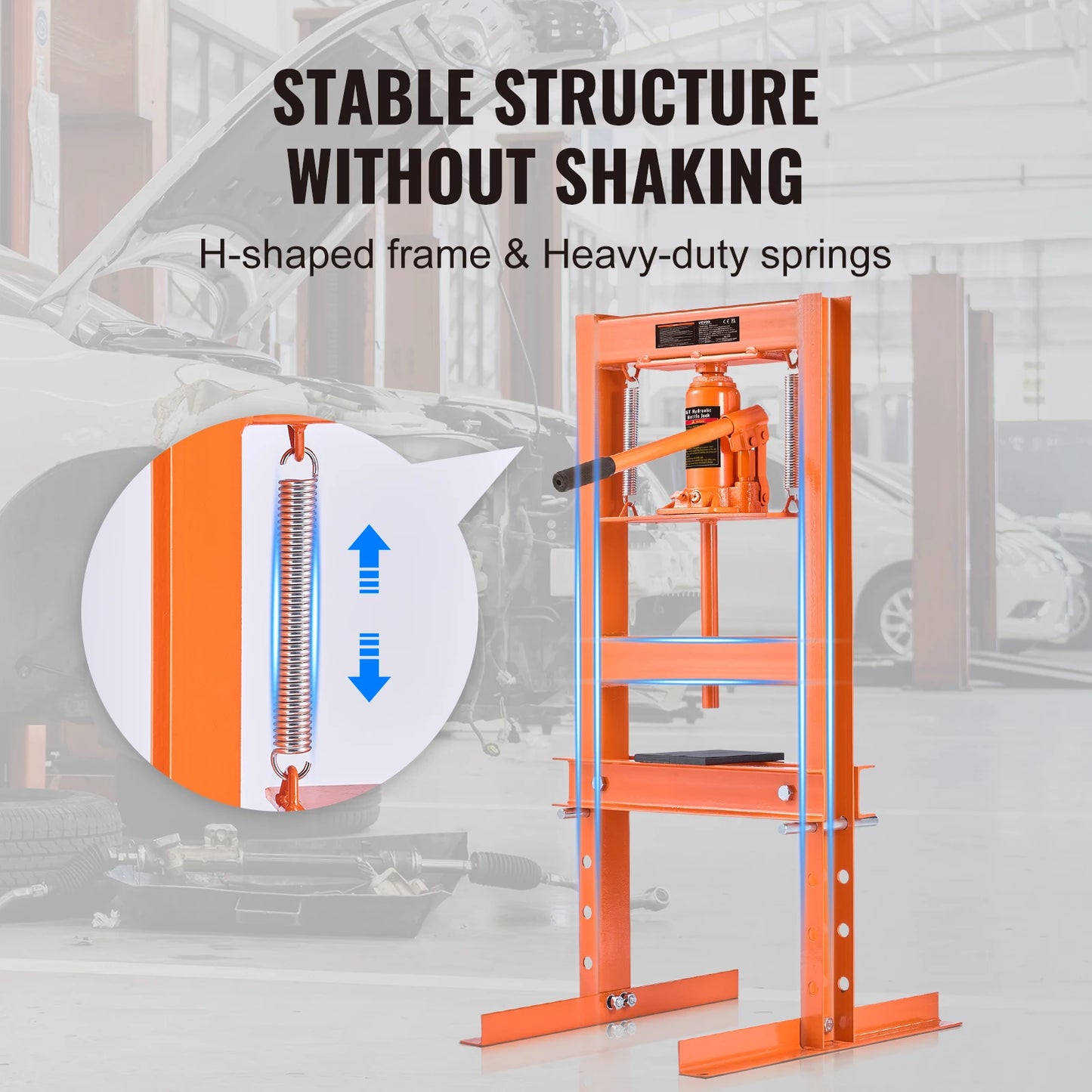 VEVOR 6/12 Ton Hydraulic H-Frame Garage Floor Adjustable Shop Press with Plates 6T/12T Orange for Garages or Professional Shops