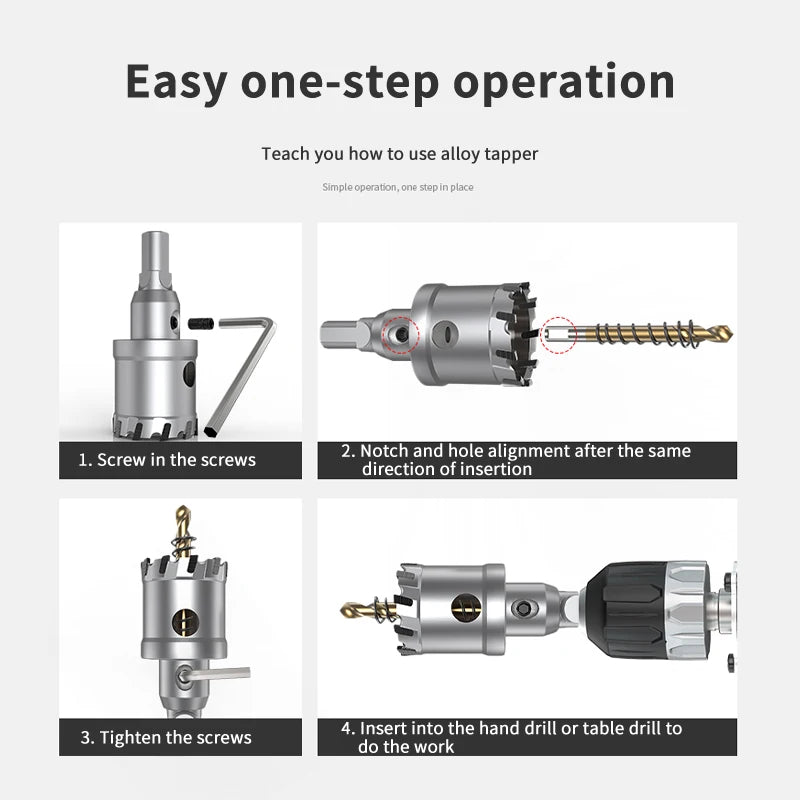 HUHAO TCT Hole Saw Drill Bit for Stainless Steel Metal Cup Saw 5A Tungsten Carbide Hole Cutter Tool Drilling Dia 12MM to 42MM