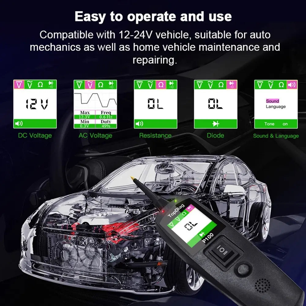 Topdiag P100 Automotive Circuit Tester  Voltage Battery Test AC DC 12V 24V Car Diagnostic Tool