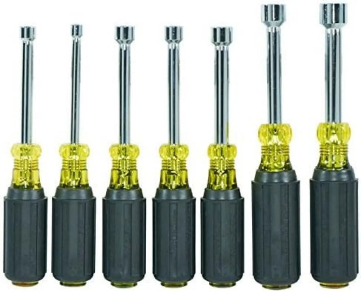 Klein Tools 631M Tool Set, Magnetic Nut Drivers Sizes 3/16, 1/4, 5/16, 11/32, 3/8, 7/16 and 1/2-Inch on 3-Inch Full Hollow Shaft